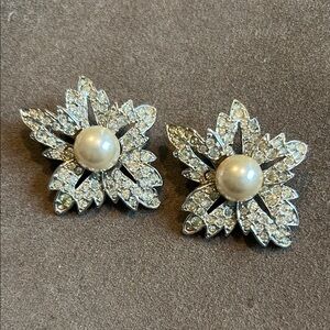Kenneth J Lane vintage earrings, Pavé with pearl center. Clip ons.
